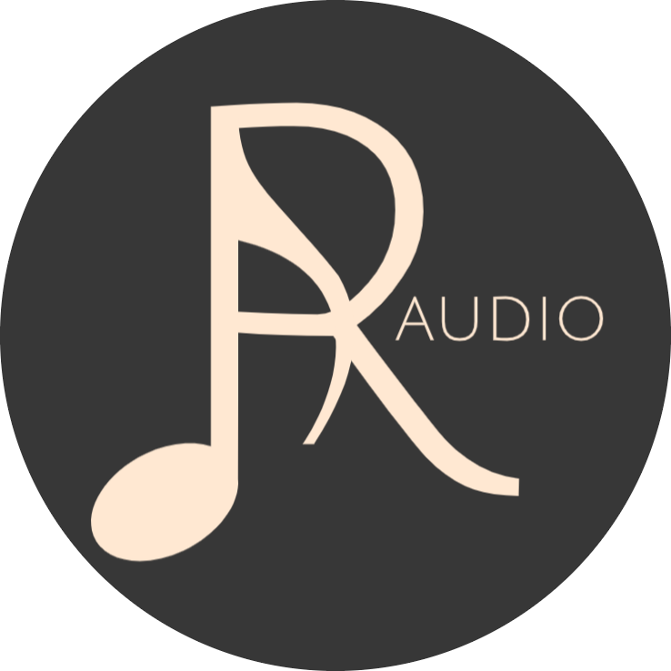 Logo of the Raudio Project. It features the letter, 'R', blended together with a music note.
